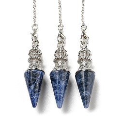 Sodalite Natural Sodalite Pointed Dowsing Pendulums, with Rack Plating Platinum Plated Brass Findings, Cadmium Free & Lead Free, 230mm, Hole: 1.6mm
