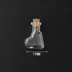 Clear Mini High Borosilicate Glass Bottle Bead Containers, Wishing Bottle, with Cork Stopper, Heart, Clear, 2.4x1.9cm