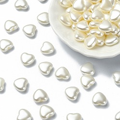 Сердце Абс пластиковые жемчужные бисера, призрачный белый, сердце, 9.5x10.5x5 мм, отверстие : 1.8 мм
