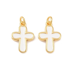 Белый Эмаль подвески, с латунными выводами из настоящего золота с покрытием 18k и прыгающим кольцом, без свинца и без кадмия, крестик, белые, 18x13x2 мм, Перейти кольцо: 5x0.9 мм, 3.4 mm внутреннего диаметра.