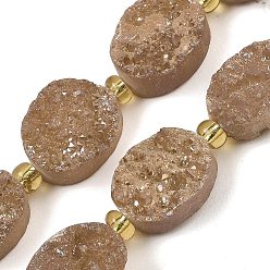 Светло-коричневый Гальванизированные натуральные druzy кварцевые бисерные пряди, с бисером, Плоско-овальные, загар, 14~14.5x10~10.5x4.5~7.5 мм, отверстие : 0.7 мм, около 11 шт / нитка, 7.17~7.48 дюйм (18.2~19 см)