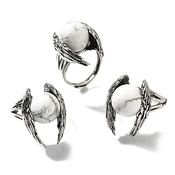 Говлит Натуральные крылья говлита регулируемые кольца, старинное серебряное латунное кольцо, стойки покрытие, без свинца и без кадмия, размер США 7 1/4 (17.5 мм)