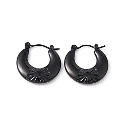 Electrophoresis Black 304 Stainless Steel Croissant with Flower Hoop Earrings for Women, Electrophoresis Black, 20.5x20x4mm, Pin: 0.7mm