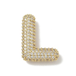 Letter L Латунные микро проложить кубического циркония подвески, без свинца и без кадмия, реальный 18 k позолоченный, Письмо L, 23x18x6 мм, отверстие : 4x2.5 мм