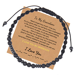 To My Grandson I Love You" Morse Code Bracelet with Black Lava Stone Card, Women's Gift