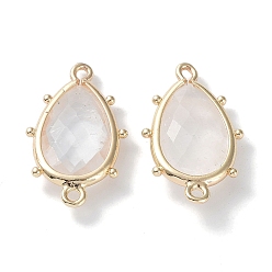 Quartz Crystal Natural Quartz Crystal Connector Charms, with Golden Plated Brass Edge Loops, Faceted, Teardrop, 24x14.5x5mm, Hole: 1.2mm & 1.4mm
