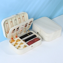 White Double Layer PVC Jewelry Organizer Case, for Necklaces, Rings, Earrings and Pendants, Rectangle, White, 16x11.5x5cm