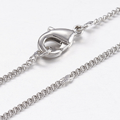 Real Platinum Plated Brass Chain Necklaces, Curb Chain, with Lobster Claw Clasps, Real Platinum Plated, 17.7 inch(45cm)