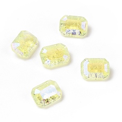 Нарцисс Стеклянные кабошоны со стразами в стиле лунного света, плоская задняя и задняя, прямоугольные, бледно-желтый цвет, 8x6x4 мм
