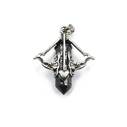 Black Stone Natural Black Stone Resin Pointed Pendants, Arrow Charms with Antique Silver Plated Alloy Findings, 38x35mm