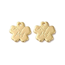 Real 18K Gold Plated Brass Charms, Flower with Word Hand Made Charm, Real 18K Gold Plated, 9x9x1mm, Hole: 1mm