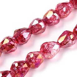 Crimson Transparent Electroplate Glass Beads Strands, AB Color Plated, Faceted, Teardrop, Crimson, 10.5x10mm, Hole: 1.2mm, about 33pcs/strand, 13.78 inch(35cm)