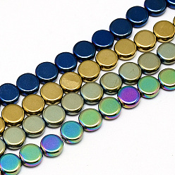 Mixed Color Electroplate Non-magnetic Synthetic Hematite Beads Strands, Flat Round, Mixed Color, 8x3mm, Hole: 0.5mm, about 56pcs/strand, 16.1 inch
