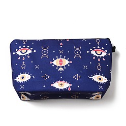 Midnight Blue Evil Eye Theme Polyester Cosmetic Pouches, with Iron Zipper, Waterproof Clutch Bag, Toilet Bag for Women, Rectangle, Midnight Blue, 13x22x2.2cm