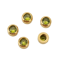 Yellow Green Cubic Zirconia Beads, with Stainless Steel Finding, Flat Round, Yellow Green, 6mm, Hole: 1.4mm