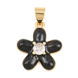 Черный Латунные микропаве прозрачные подвески с фианитом, с эмалью, , долговечный, стойки покрытие, без свинца и без кадмия, реальный 18 k позолоченный, чёрные, 17x15.5x4 мм, отверстие : 4x3.5 мм