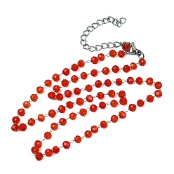 (123L) Белый крем непрозрачный блеск 304 Ожерелье из нержавеющей стали с гранеными стеклянными бусинами-ронделями, цепочка ручной работы с камнями-талисманами, символизирующими месяц рождения, для женщин., цвет нержавеющей стали, огнеупорный кирпич, 14.96 дюйм (38 см)