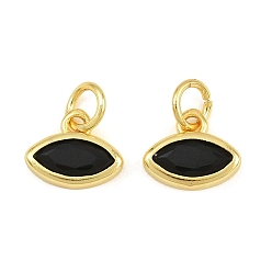 Black Brass Pave Cubic Zirconia Charms, Horse Eye Charms, Single Stone Charms, Long-Lasting Plated, Rack Plating, Cadmium Free & Lead Free, Golden, Black, 8x9.5x2.5mm, Hole: 3.5mm