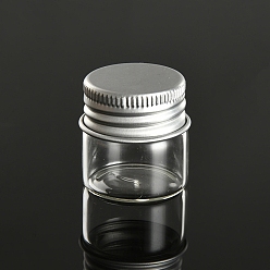 Clear Glass Bead Containers with Siliver Color Screw Top Lid, Column Dispensing Bottles, Clear, 3x3cm