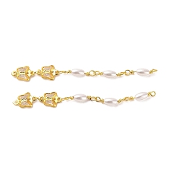 Real 18K Gold Plated Rack Plating Brass Pave Glass Butterfly Links Connector Charms, with ABS Plastic Imitation Pearl Beads, Real 18K Gold Plated, 66.5mm, Hole: 1mm