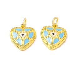 Светло-Синий Латунь эмаль подвески, долговечный, реальный 18 k позолоченный, без кадмия и без свинца, сердце, голубой, 17x15x4 мм, Перейти кольцо: 6x1 мм, 4 мм внутренним диаметром