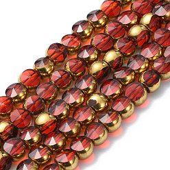 FireBrick Half Plated Electroplate Transparent Glass Beads Strands, Antique Bronze Plated, Flat Round, Faceted, FireBrick, 6x5mm, Hole: 1.2mm, about 50pcs/strand, 11.22''(28.5cm)