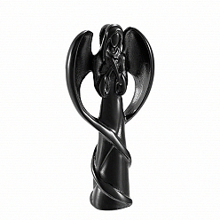 Electrophoresis Black Openable Stainless Steel Memorial Urn Ashes Pendants, Angel with Wing, Electrophoresis Black, 35x17mm