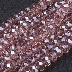 Темный Лосось Стеклянные бусины, гальваническое покрытие, кристалла Suncatcher, граненые, шайба, темный лосось, 10x7 мм, отверстие : 1 мм, около 70~72 шт / нитка, 18 дюйм