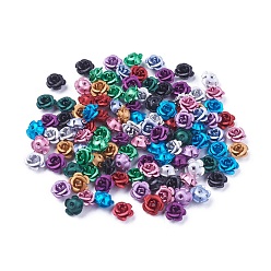 Mixed Color Aluminum Beads, Frosted, Long-Lasting Plated, 5-Petal Flower, Mixed Color, 6~6.5x4mm, Hole: 0.8mm