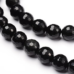 Obsidian Faceted Natural Obsidian Round Bead Strands, 6mm, Hole: 1mm, about 66pcs/strand, 14.9 inch
