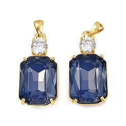 Синий Латунные микро проложить кубического циркония подвески, со стеклом, прямоугольник амулеты, стойки покрытие, без кадмия и без свинца, долговечный, реальный 18 k позолоченный, синие, 28.5x14x8.5 мм, отверстие : 4.5x3.5 мм