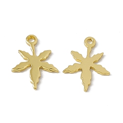 Real 18K Gold Plated Rack Plating Brass Charms, Long-Lasting Plated, Cadmium Free & Nickel Free & Lead Free, Pot Leaf/Hemp Leaf Shape Charm, Real 18K Gold Plated, 13.5x10x1mm, Hole: 1.2mm