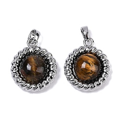 Тигровый глаз Латунь с подвесками из драгоценных камней, плоско-круглые, 20.5x17x6.5 мм, отверстие : 4x2 мм