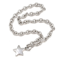 Stainless Steel Color 304 Stainless Steel Star Pendant Cable Chain Necklaces for Women, Tarnish Free, Stainless Steel Color, 15.87 inch(40.3cm)