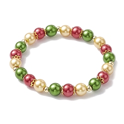 Colorful Glass Round Beaded Stretch Bracelets, Alloy Jewely for Women, Colorful, Inner Diameter: 2-1/2 inch(6.3cm)
