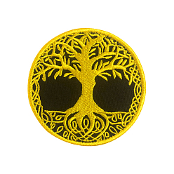 Yellow Tree of Life Pattern Computerized Embroidery Cloth Iron on/Sew on Patches, Costume Accessories, Yellow, 80mm