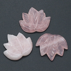 Rose Quartz Natural Rose Quartz Autumn Maple Leaf Pendants, Leaf Charms, 43x47~53x7mm, Hole: 2mm