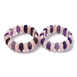 Розовый Кварц Биконусные натуральные аметистовые и розовые кварцевые бусины, эластичные браслеты для женщин и мужчин, внутренний диаметр: 2-1/4~ 2-1/2 дюйм (5.75~6.45 см)