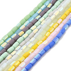 Mixed Color Frosted Imitation Jade Glass Beads Strands, AB Color Plated, Faceted, Column, Mixed Color, 6.5x4mm, Hole: 1mm, about 80pcs/strand, 20.39''(51.8cm)