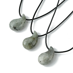 Лабрадорита Натуральные лабрадоритные подвесные ожерелья, воском шнура, Магатама, 14.17~27.95 дюйм (36~71 см)