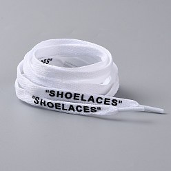 White Polyester Flat Custom Shoelace, Flat Sneaker Shoe String with Word, for Kids and Adults, White, 1200x9x1.5mm, 2pcs/Pair