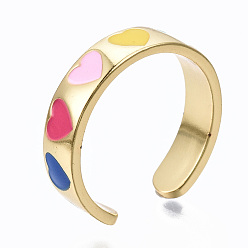 Разноцветный Манжеты с латунной эмалью, открытые кольца, без кадмия, без никеля и без свинца, сердце, золотые, красочный, размер США 6 3/4 (17.1 мм)