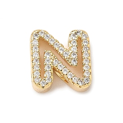 Letter N Латунные микро-паве прозрачные кубические цирконии начальные многорядные звенья, реальный 18 k позолоченный, без кадмия и без свинца, долговечный, стойки покрытие, Письмо N, 10~11.5x7~12.5x4~4.5 мм, отверстие : 1.5~1.8x1.8~4 мм