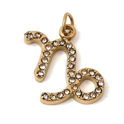 Козерог 304 прелести нержавеющей стали, со стразами, ионное покрытие (ip), золотые, Козерог, 14.5x14.5x2 мм, Перейти кольцо: 4x0.8 мм, внутренний диаметр: 3 мм