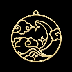 Golden 201 Stainless Steel Pendants, Laser Cut, Ring with Cloud & Moon, Golden, 32.5x30x1mm, Hole: 1.8mm