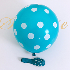 Medium Turquoise Polka Dot Pattern Round Rubber Inflatable Balloons, for Festive Party Decorations, Medium Turquoise, 330mm, 100pcs/bag