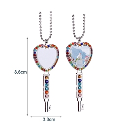 Platinum Sublimation Printing Blank Alloy Heart Skeleton Key Pendant Necklace, Rhinestone Jewelry for Valentine's Day, Platinum, Pendant: 83~86x33x3mm, 27.56 inch(70cm)