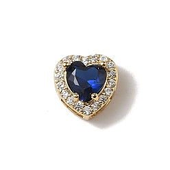 Темно-Синий Латунные микро проложить кубического циркония бусы, сердце, стойки покрытие, долговечный, без кадмия и без свинца, реальный 18 k позолоченный, темно-синий, 9.5x9.5x6.5 мм, отверстие : 4.5x2.5 мм