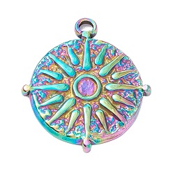 Rainbow Color Vacuum Plating 304 Stainless Steel Pendant Cabochons Settings, Flat Round with Sun, Rainbow Color, Tray: 2.5mm, 22x19.5x2mm, Hole: 1.8mm