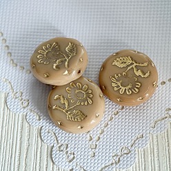 Tan Czech Glass Beads, Flat Round with Flower of Life, Tan, 18mm